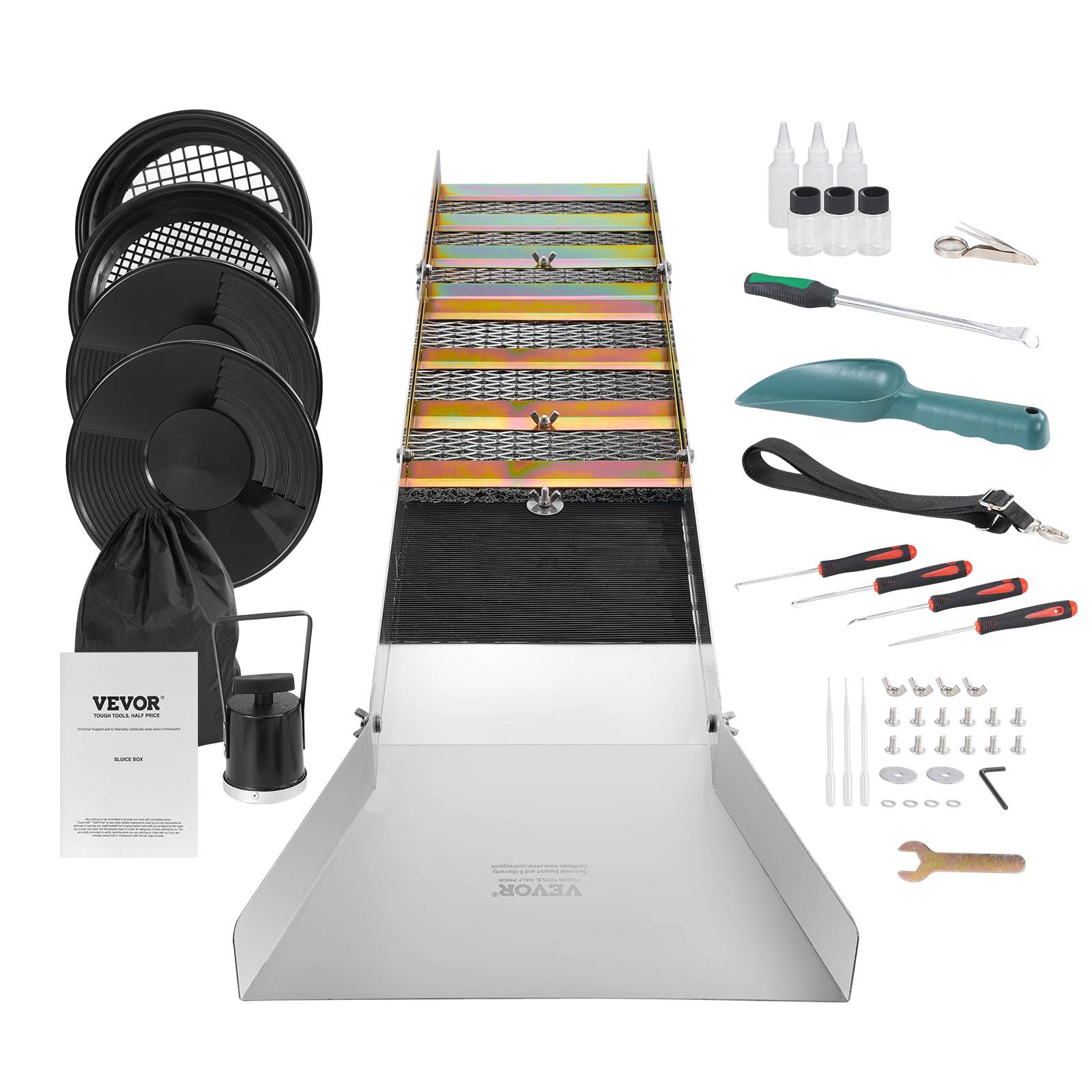 VEVOR Kit orpaillage 23 pièces, rampe 127 cm aluminium avec batee, tamis, pelle, sac. - Image 1