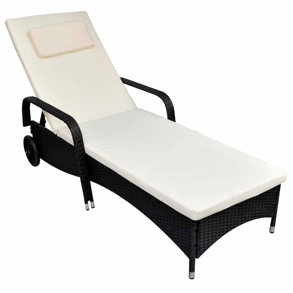 Vidaxl - Chaise longue avec roues résine tressée noir vidaXL 42482 - Image 1