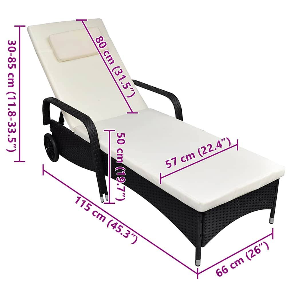 Vidaxl - Chaise longue avec roues résine tressée noir vidaXL 42482 - Image 3