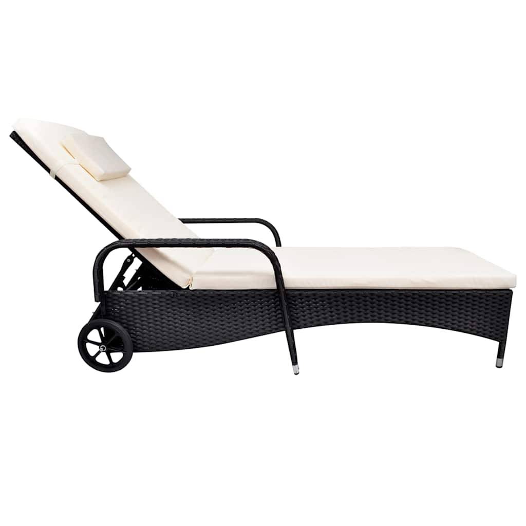 Vidaxl - Chaise longue avec roues résine tressée noir vidaXL 42482 - Image 2