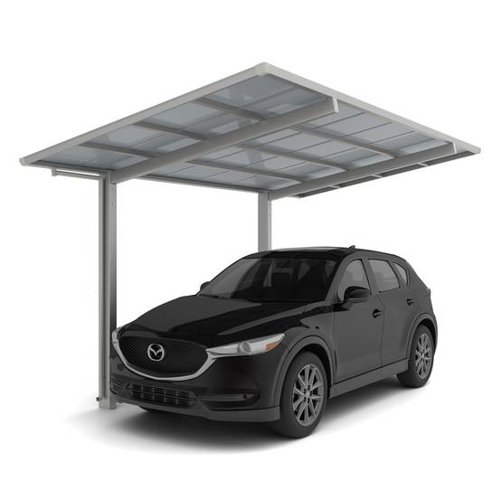 Carport simple avec 6 panneaux solaires - charge de toiture 100kgs/m² - Anodisé coloris inox brillant - Ximax rallongé Linea - Image 1