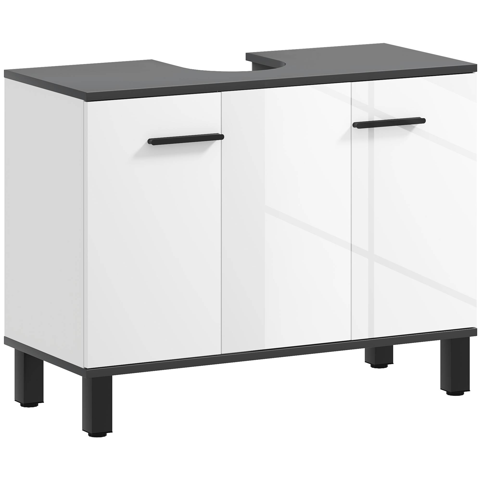 Sans Marque - Meuble vasque salle bain armoire 2 portes étagère réglable 80x34x60 cm blanc brillant - Image 1