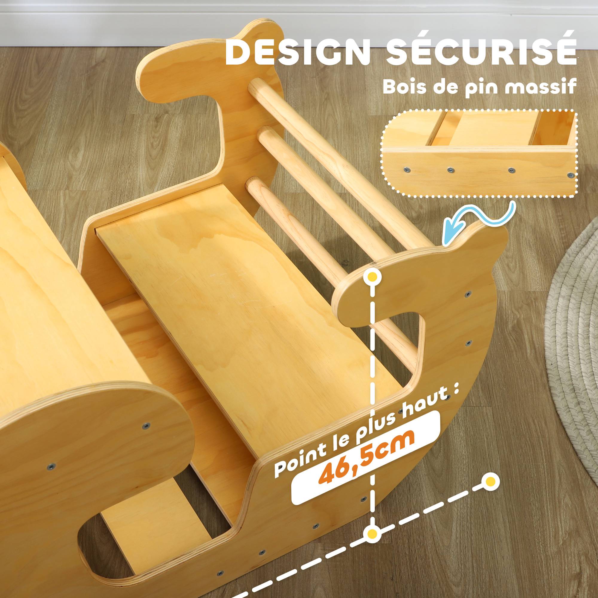 Arche d'escalade pour enfants, table à jouets pour enfants 18-48 mois, design 2 en 1, charge max. 50 kg, bois naturel - Image 8