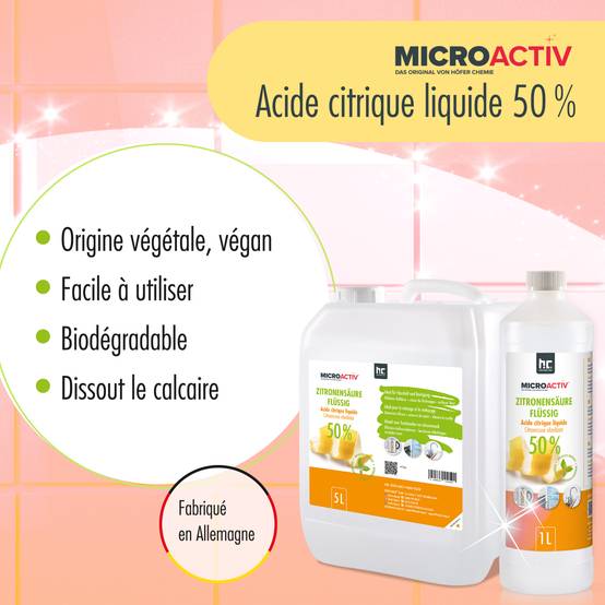 Acide Citrique Liquide 50% MICROACTIV® détartrant en bouteille de 1 L x 6 - Image 3