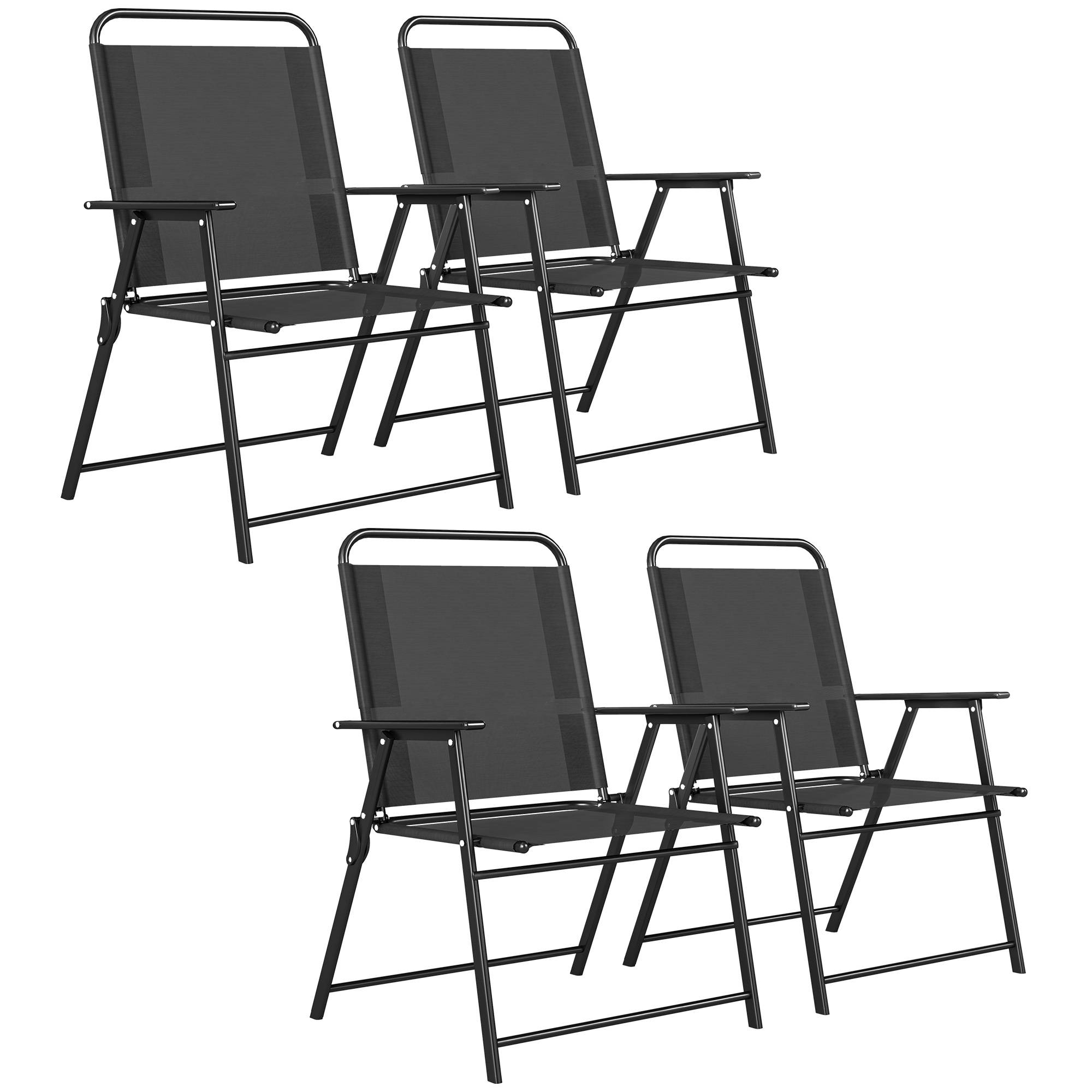 Lot 4 chaises pliantes métal textilène camping terrasse assise large 65x60x94 cm noir - ComfortXL Outdoor Living - Image 2