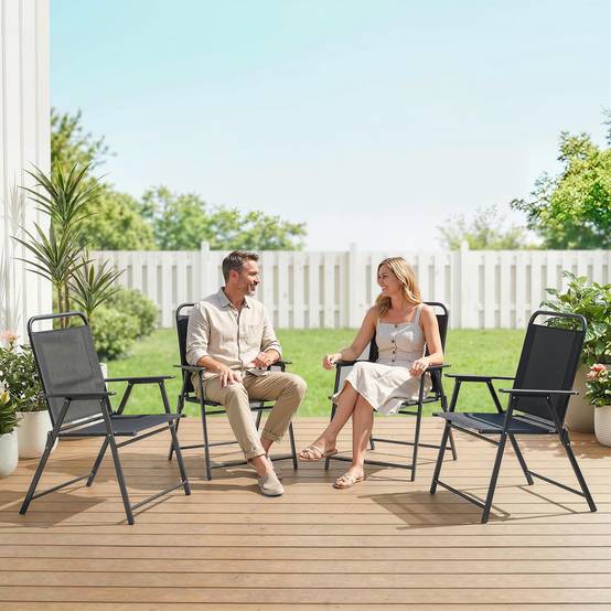 Lot 4 chaises pliantes métal textilène camping terrasse assise large 65x60x94 cm noir - ComfortXL Outdoor Living - Image 3