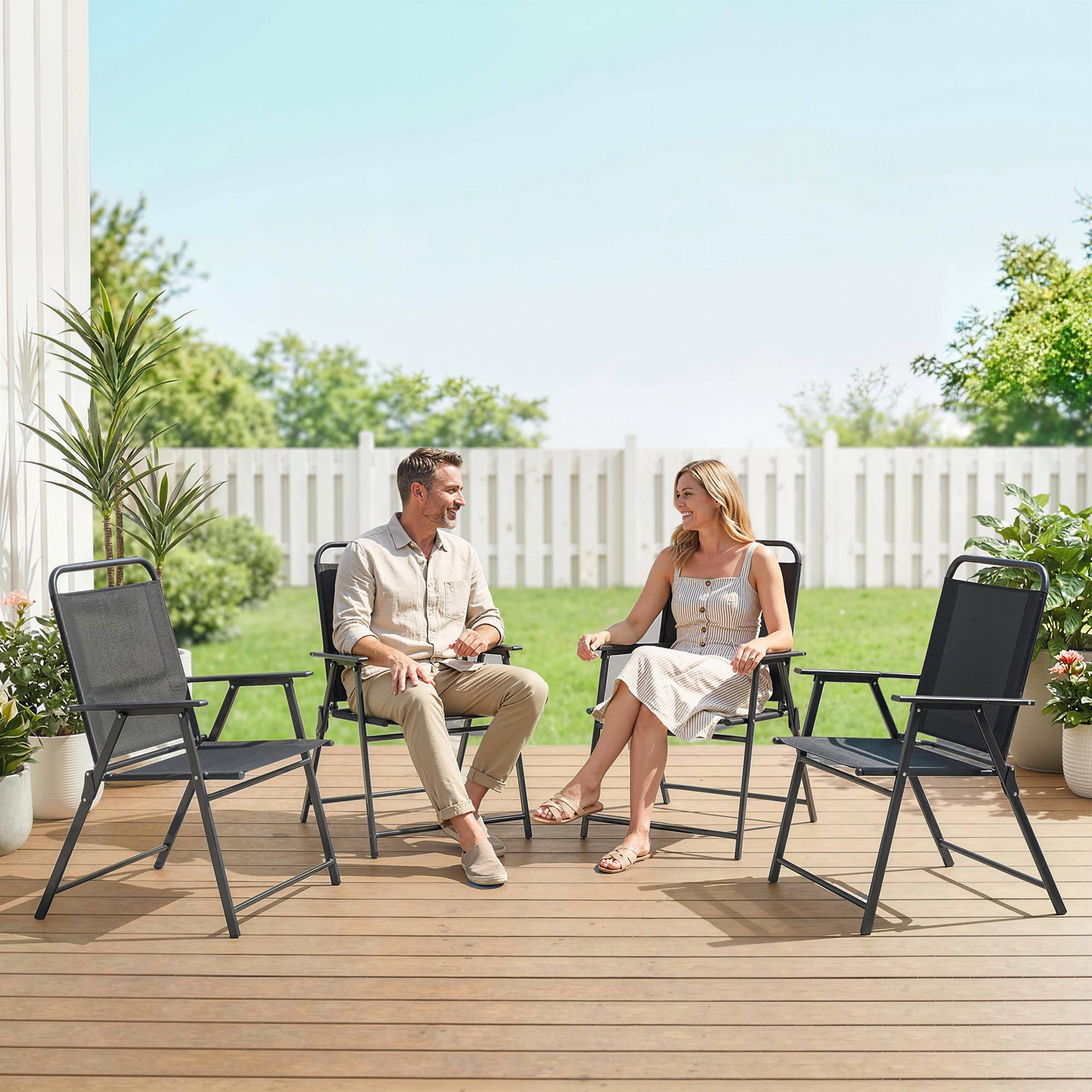 Lot 4 chaises pliantes métal textilène camping terrasse assise large 65x60x94 cm noir - ComfortXL Outdoor Living - Image 3