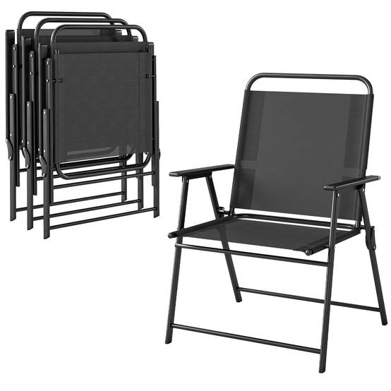 Lot 4 chaises pliantes métal textilène camping terrasse assise large 65x60x94 cm noir - ComfortXL Outdoor Living - Image 1