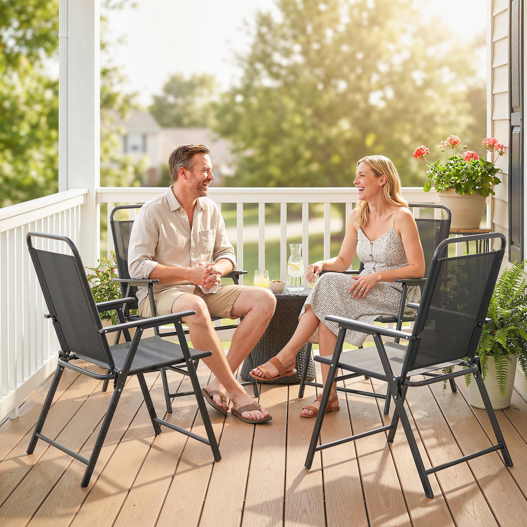 Lot 4 chaises pliantes métal textilène camping terrasse assise large 65x60x94 cm noir - ComfortXL Outdoor Living - Image 4