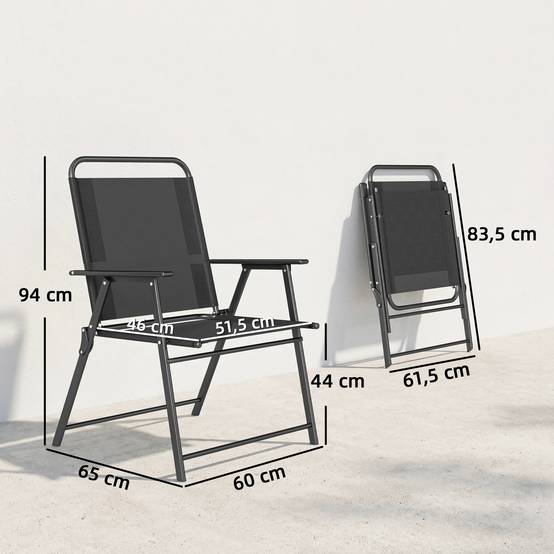Lot 4 chaises pliantes métal textilène camping terrasse assise large 65x60x94 cm noir - ComfortXL Outdoor Living - Image 5