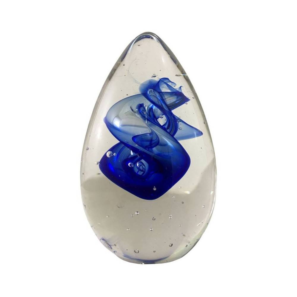 Presse papier sulfure "Spirales" en verre bleu 9.5 x 10.5cm Chemin de campagne - Image 1