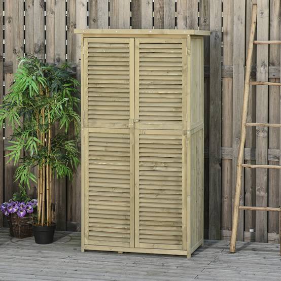 Armoire Jardin Bois Sapin Rangement Outils Extérieur Étanche Gris 160cm - ComfortXL Outdoor Living - Image 1