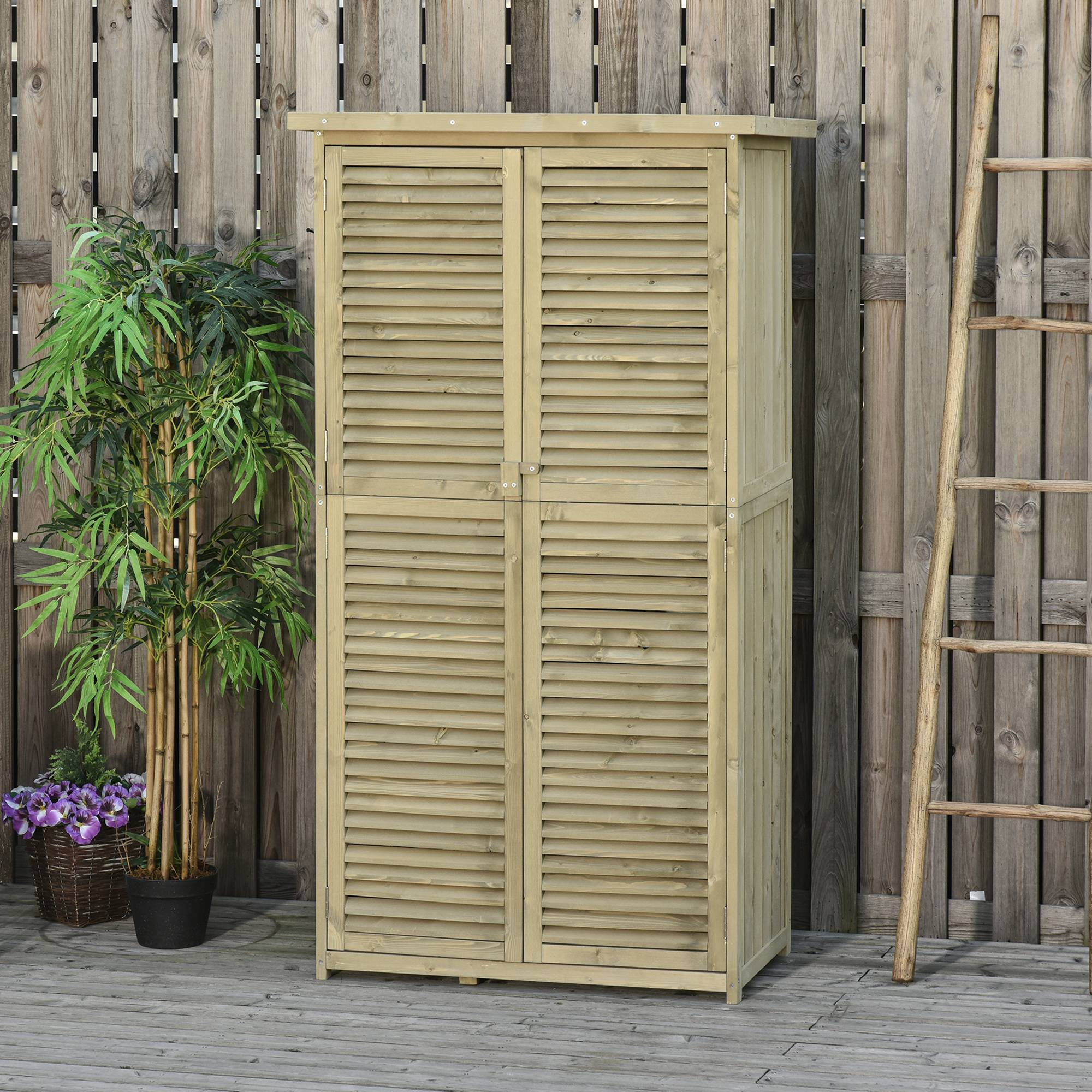 Armoire Jardin Bois Sapin Rangement Outils Extérieur Étanche Gris 160cm - ComfortXL Outdoor Living