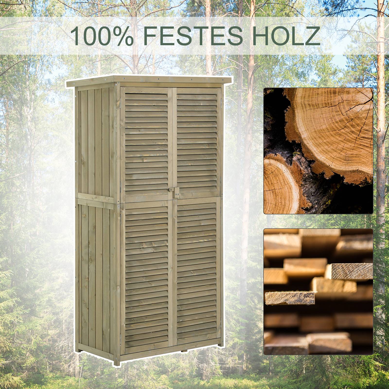 Armoire Jardin Bois Sapin Rangement Outils Extérieur Étanche Gris 160cm - ComfortXL Outdoor Living - Image 6