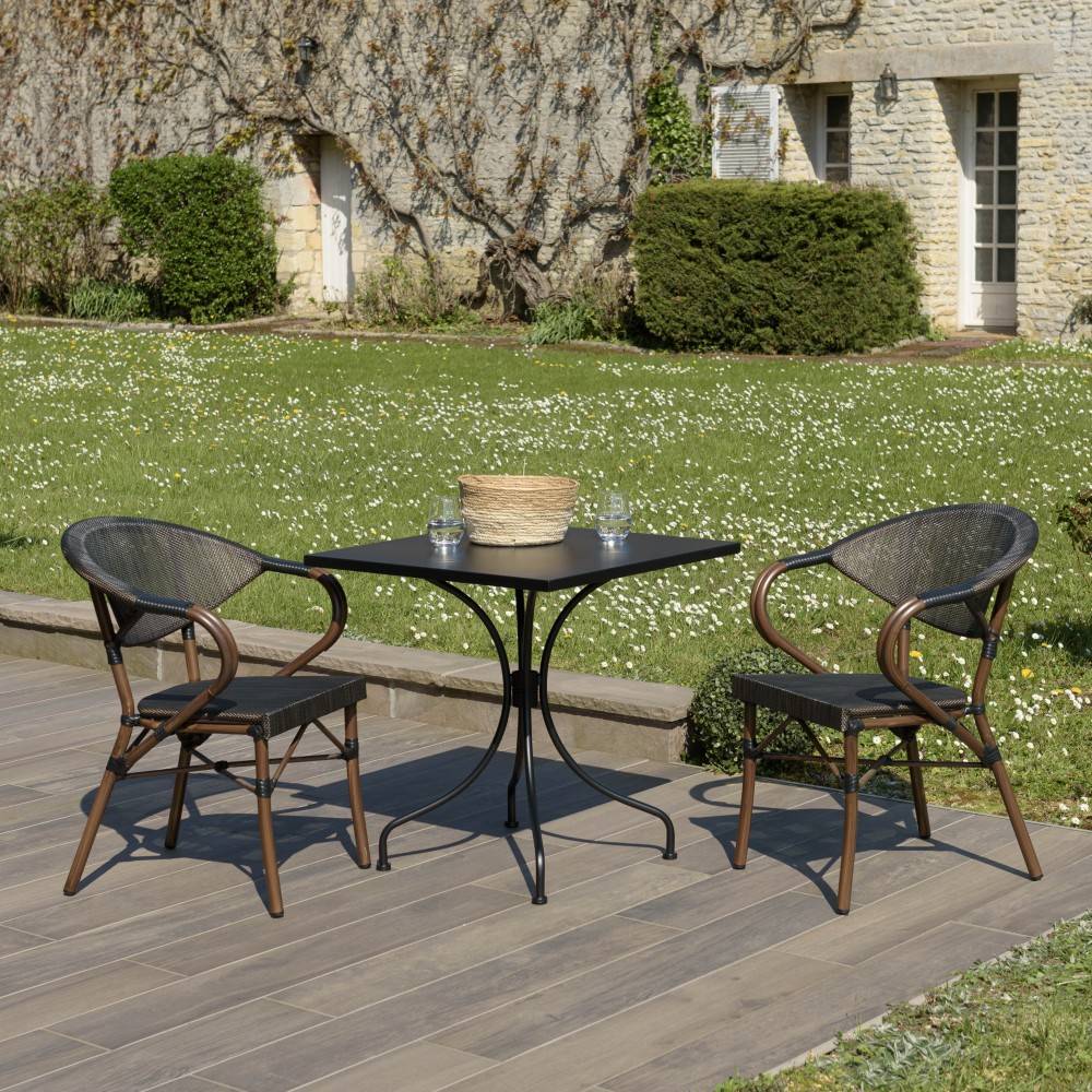Macabane - VIANNEY - nsemble de jardin en acier table 70x70cm et 2 chaises marron - Image 2