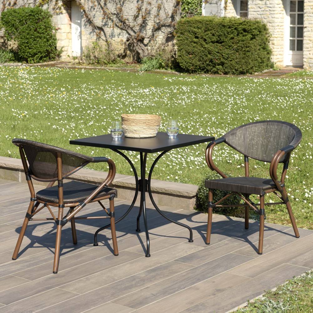 Macabane - VIANNEY - nsemble de jardin en acier table 70x70cm et 2 chaises marron - Image 3