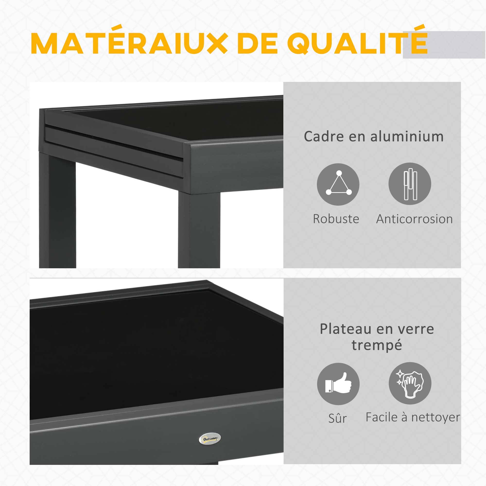 Table Extensible de Jardin Grande Taille dim. dépliées 160 x 80 x 75 cm Aluminium Gris foncé Plateau Verre trempé Noir - Image 8