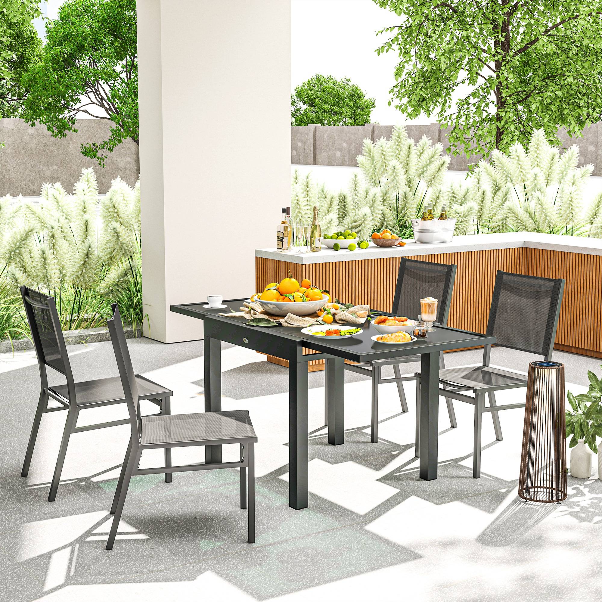 Table Extensible de Jardin Grande Taille dim. dépliées 160 x 80 x 75 cm Aluminium Gris foncé Plateau Verre trempé Noir - Image 3