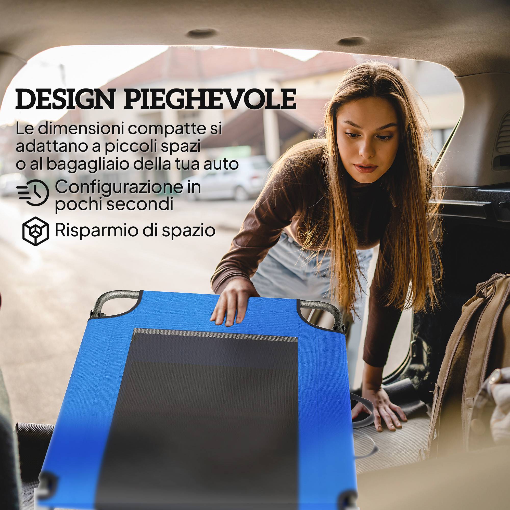 Sans Marque - Chaise longue pliante, dossier réglable en 4 positions, poignée de transport, couleur bleue. - Image 7