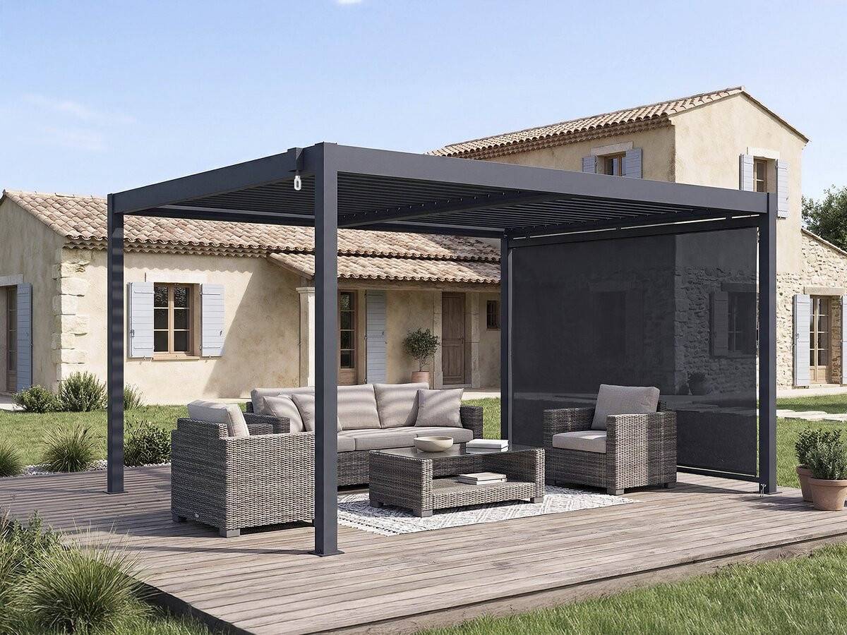 Pergola Bioclimatique Avec Store En Aluminium "windsor" - 3 X 4 M - Gris -habitat Et Jardin - Image 2