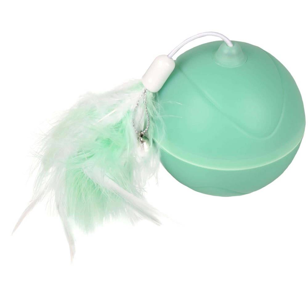 Balle ø 7 cm. magic Mechta 2 en 1 a LED et plumeau . couleur verte. pour chat.