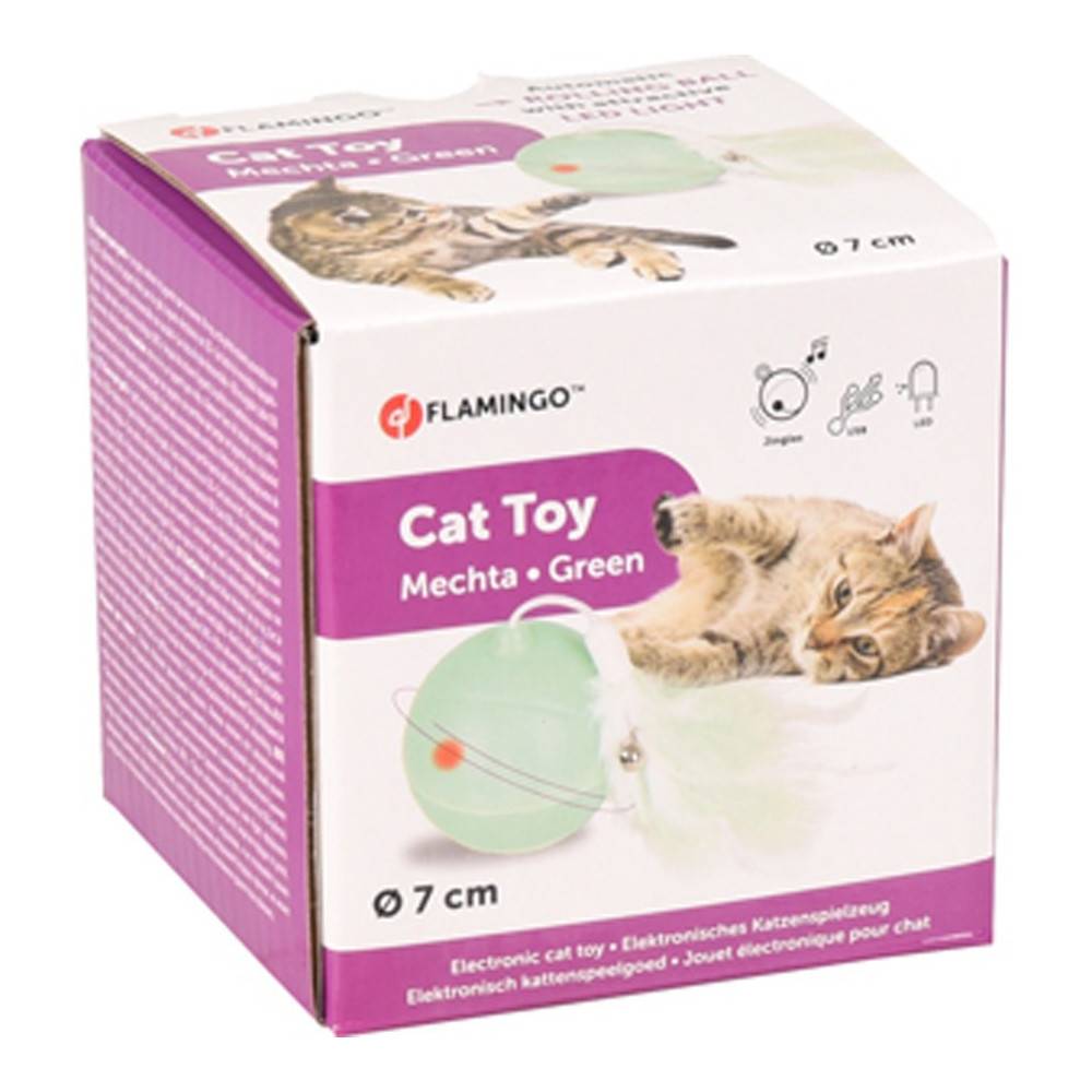 Balle ø 7 cm. magic Mechta 2 en 1 a LED et plumeau . couleur verte. pour chat. - Image 4