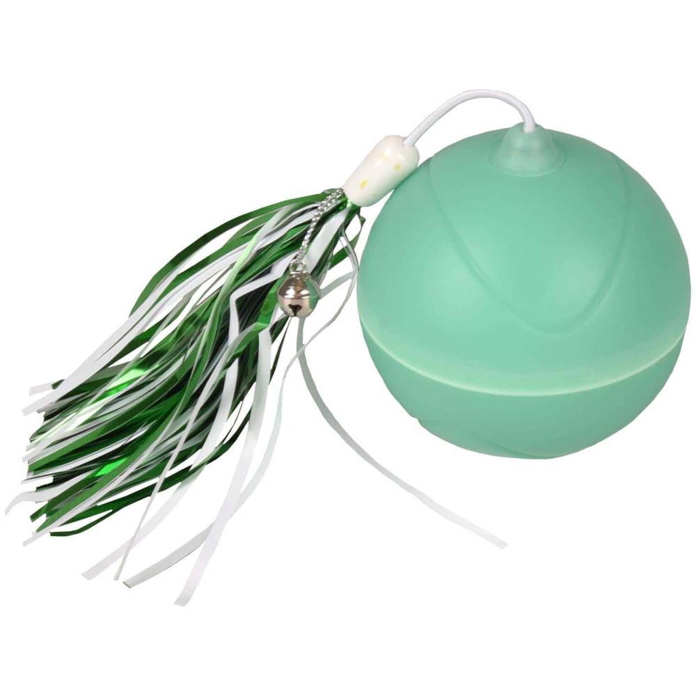 Balle ø 7 cm. magic Mechta 2 en 1 a LED et plumeau . couleur verte. pour chat. - Image 2