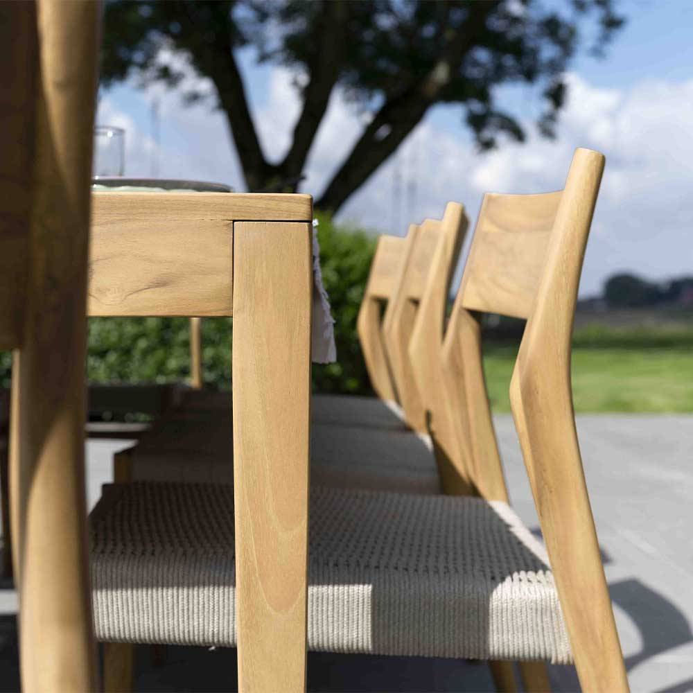 Wilsa Garden - Salon de jardin bois teck 8 places avec cordage beige CALVI - Image 3