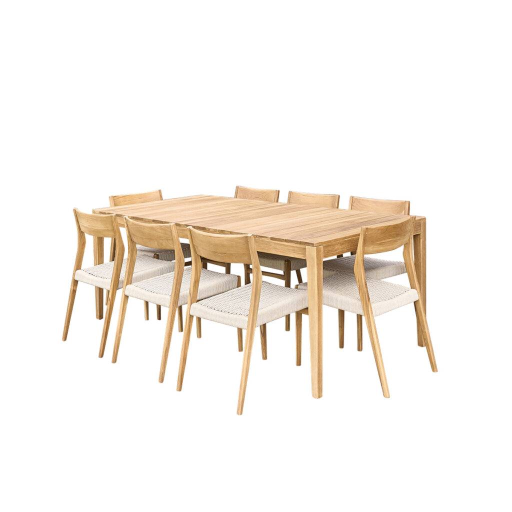 Wilsa Garden - Salon de jardin bois teck 8 places avec cordage beige CALVI - Image 2