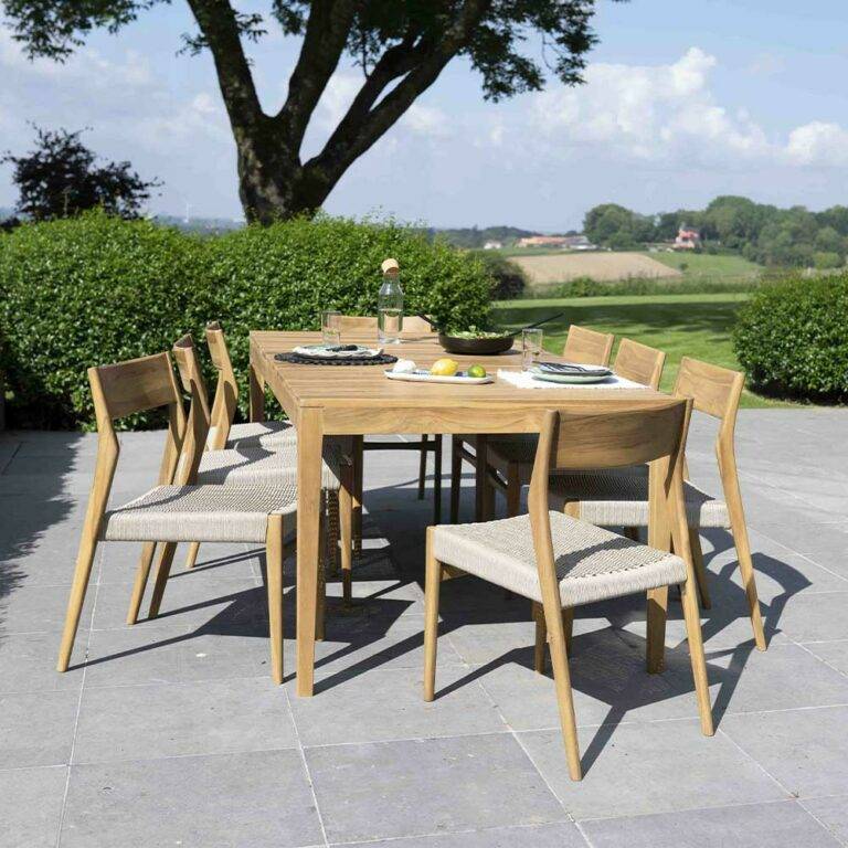 Wilsa Garden - Salon de jardin bois teck 8 places avec cordage beige CALVI - Image 1
