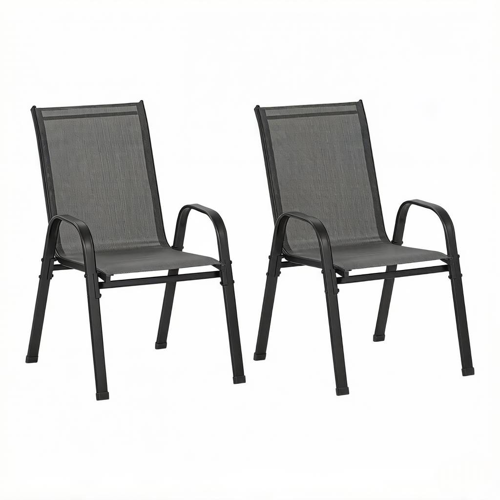 ComfortXL - Lot de 2 Chaises de Jardin Métal Empilables Balcon Terrasse Dossier Ergonomique Gris Foncé - ComfortXL Outdoor Living - Image 6