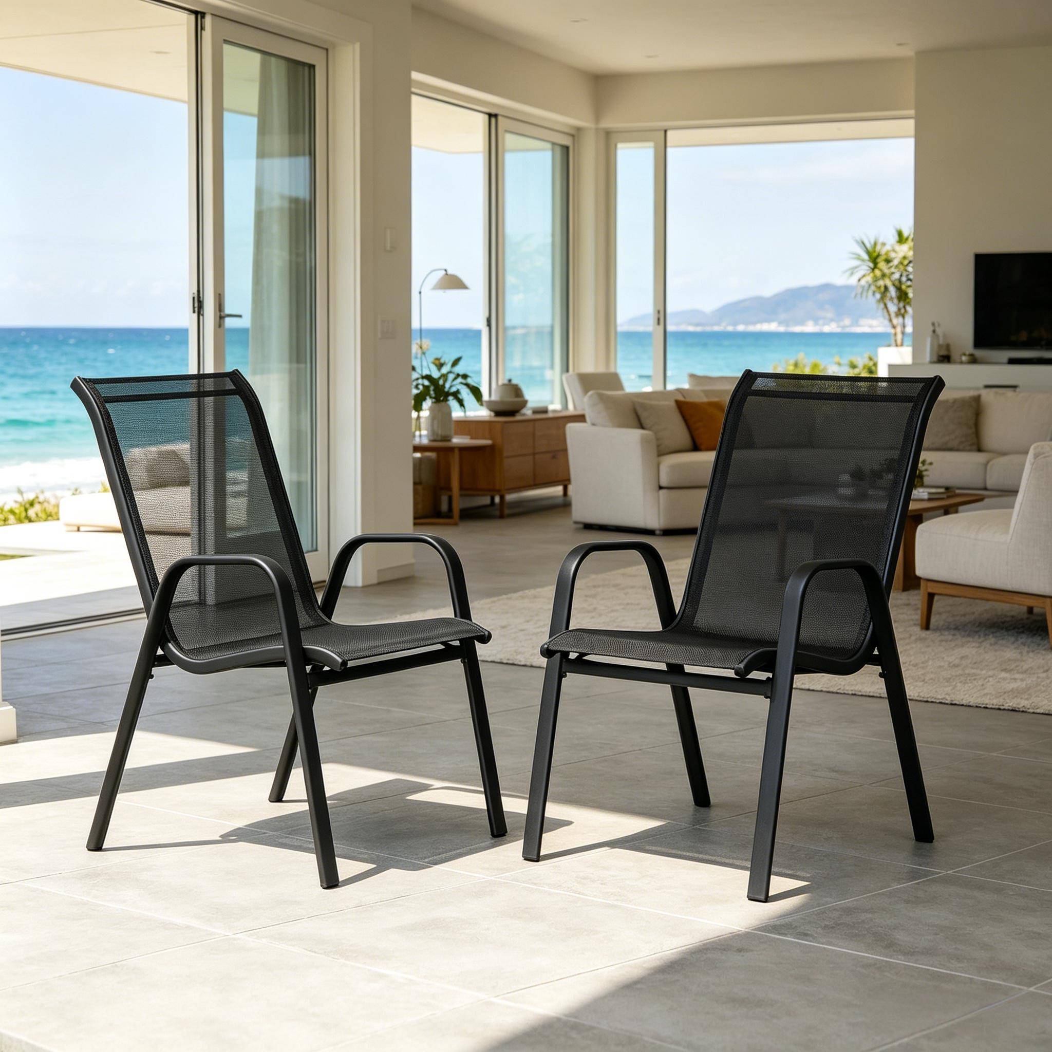 ComfortXL - Lot de 2 Chaises de Jardin Métal Empilables Balcon Terrasse Dossier Ergonomique Gris Foncé - ComfortXL Outdoor Living - Image 1