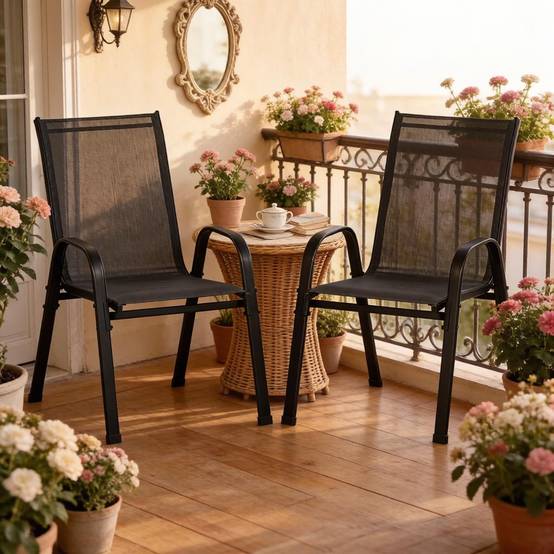 ComfortXL - Lot de 2 Chaises de Jardin Métal Empilables Balcon Terrasse Dossier Ergonomique Gris Foncé - ComfortXL Outdoor Living - Image 4