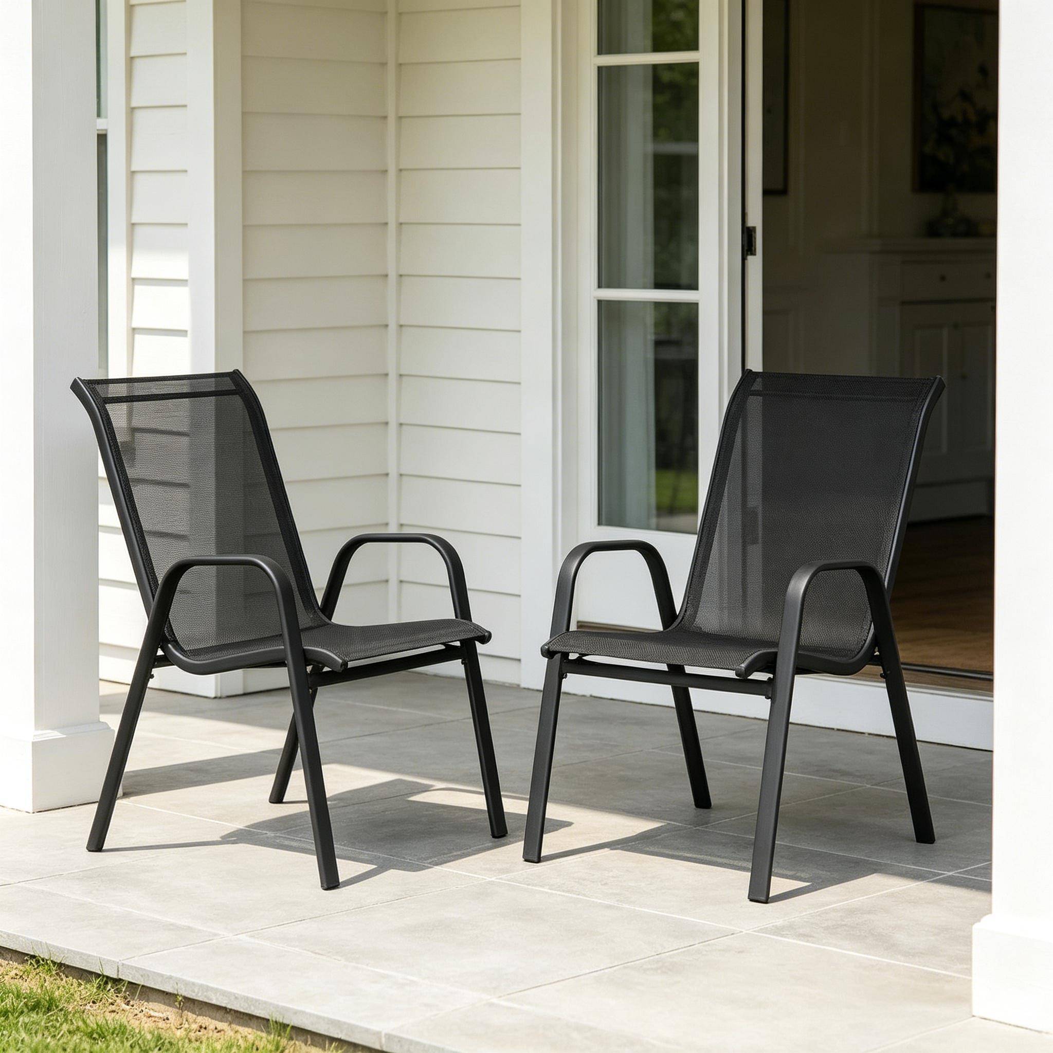 ComfortXL - Lot de 2 Chaises de Jardin Métal Empilables Balcon Terrasse Dossier Ergonomique Gris Foncé - ComfortXL Outdoor Living - Image 2