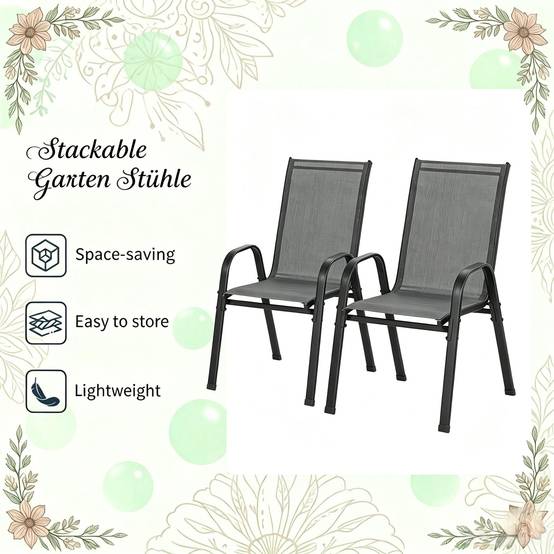 ComfortXL - Lot de 2 Chaises de Jardin Métal Empilables Balcon Terrasse Dossier Ergonomique Gris Foncé - ComfortXL Outdoor Living - Image 3
