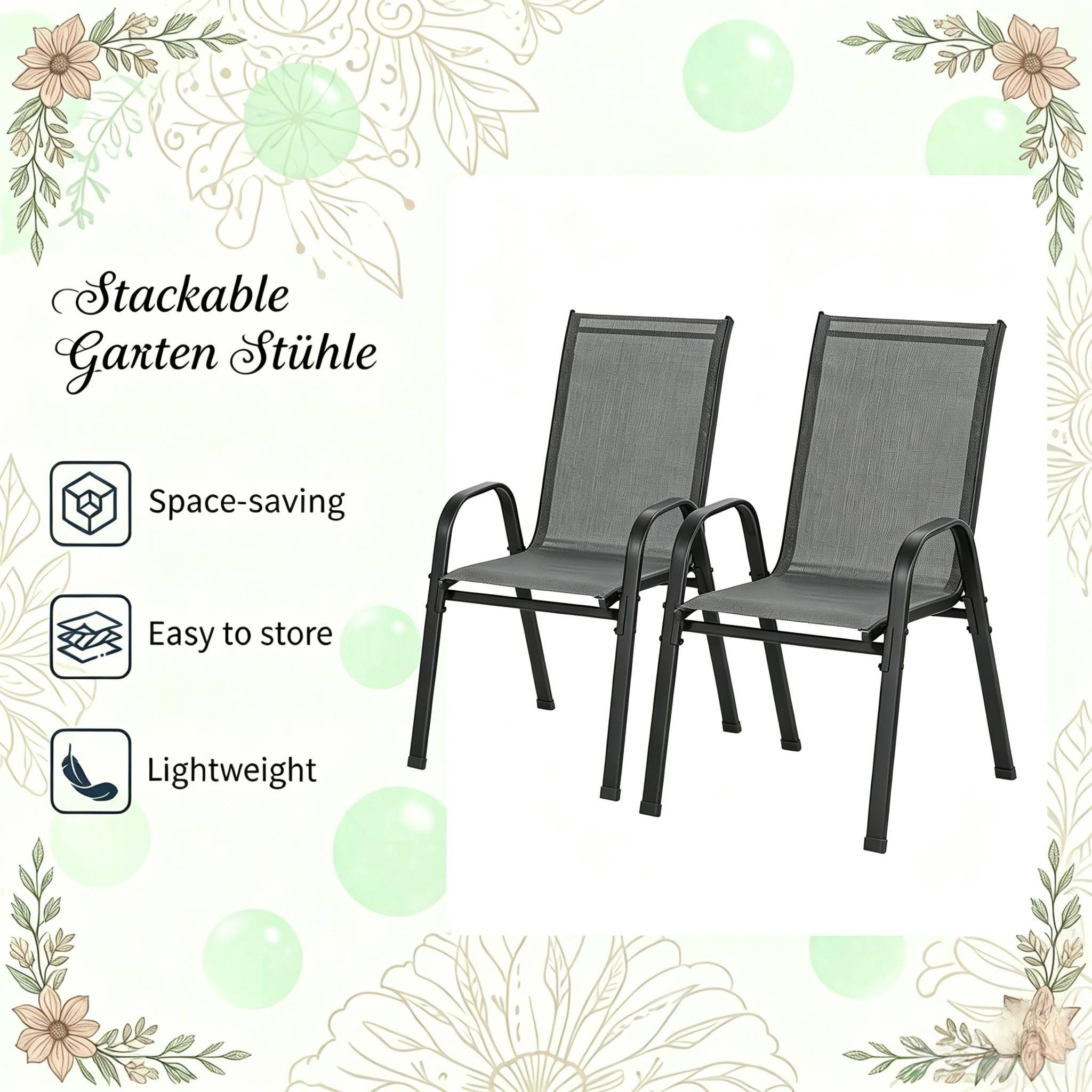 ComfortXL - Lot de 2 Chaises de Jardin Métal Empilables Balcon Terrasse Dossier Ergonomique Gris Foncé - ComfortXL Outdoor Living - Image 3