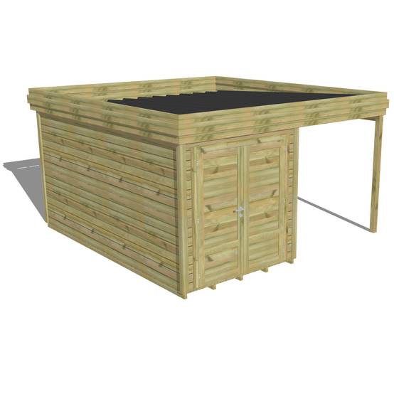 ABRI DE JARDIN bois autoclave 27mm - 4,14x4,34m / 18m2 - Bac acier - Plancher bois - Image 1
