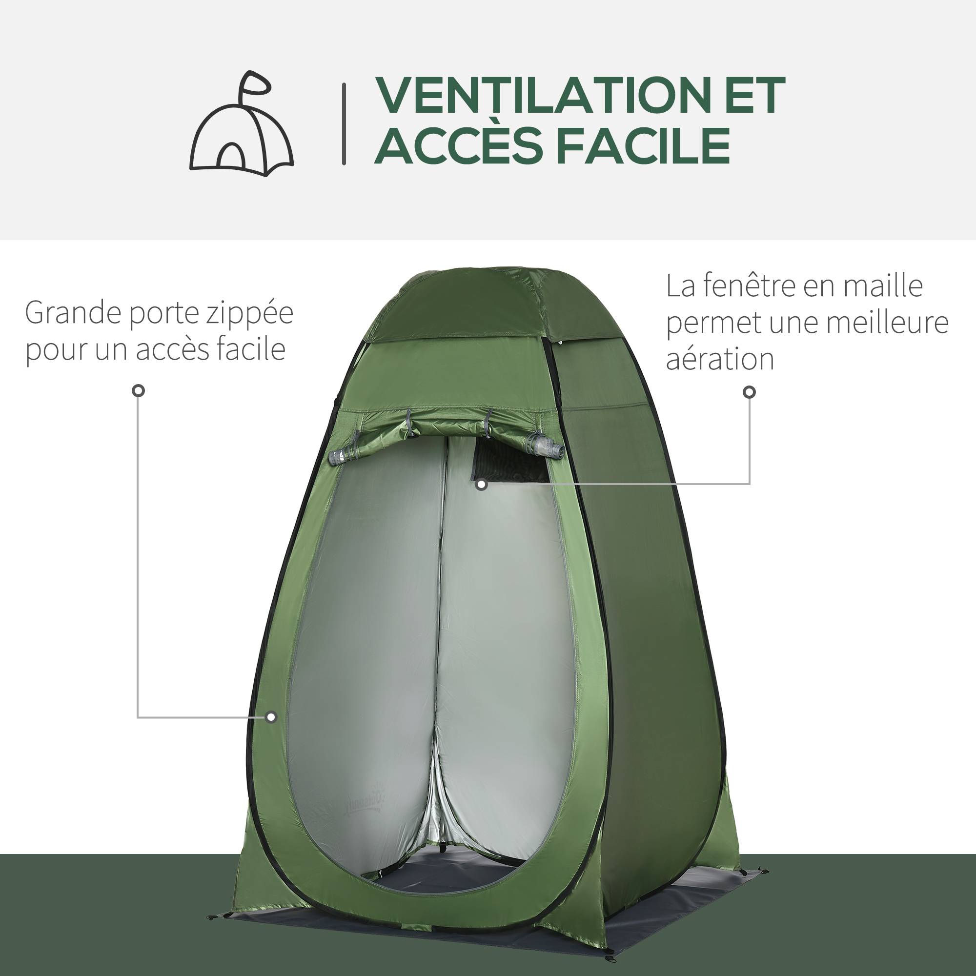 ComfortXL - Tente de douche pop-up Polyester pour camping ouverture automatique 126x124x198cm Vert - ComfortXL Outdoor Living - Image 6