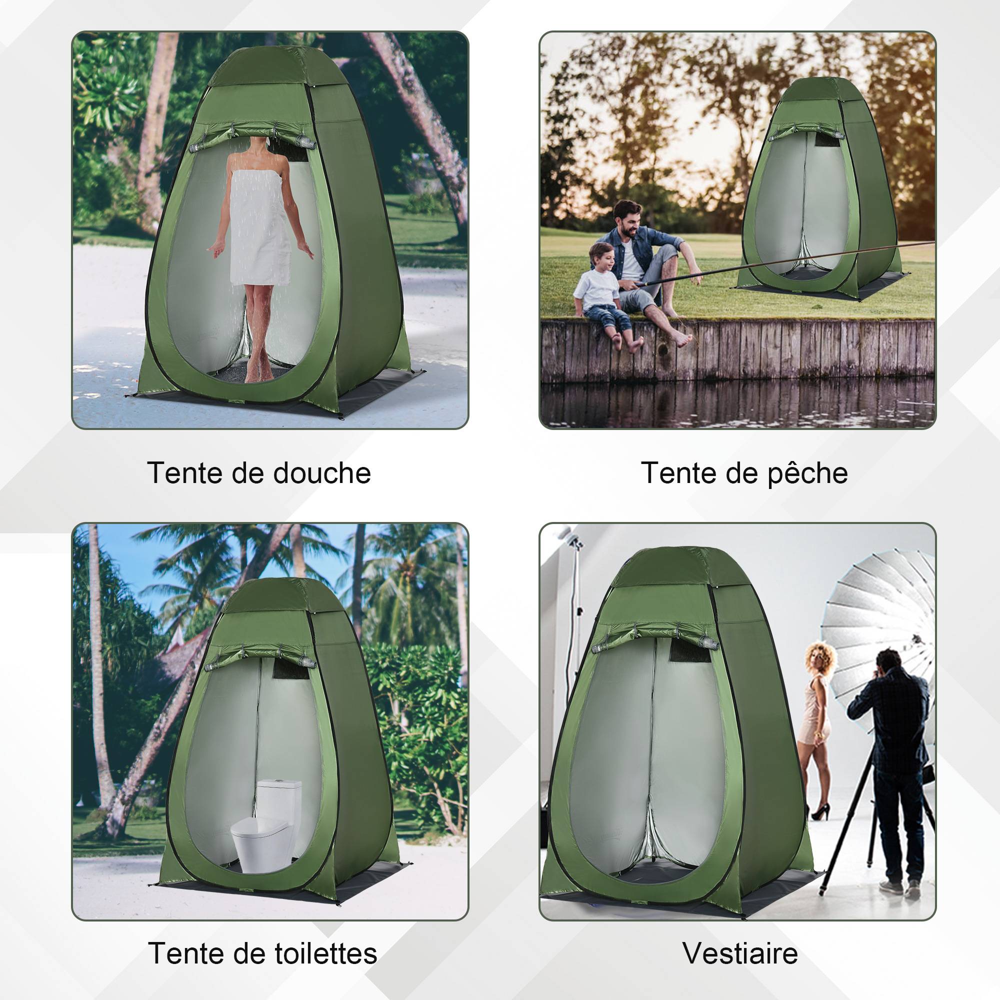 ComfortXL - Tente de douche pop-up Polyester pour camping ouverture automatique 126x124x198cm Vert - ComfortXL Outdoor Living - Image 9