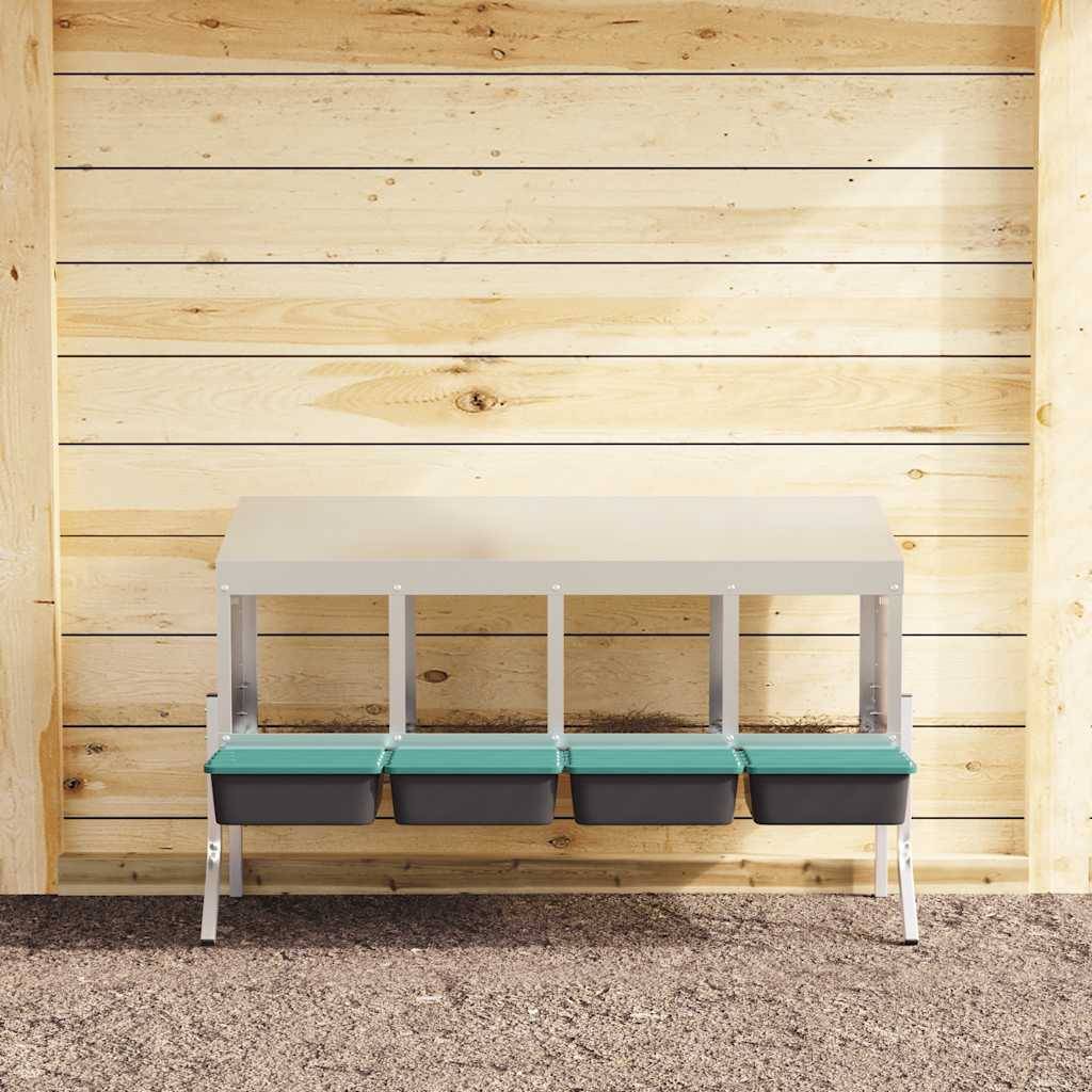Pondoir nichoir 4 compartiments acier pour poules avec pieds ajustables et toit 110cm argent - ComfortXL Outdoor Living - Image 3