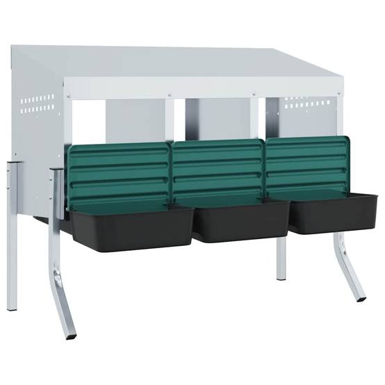 Pondoir nichoir 4 compartiments acier pour poules avec pieds ajustables et toit 110cm argent - ComfortXL Outdoor Living - Image 4