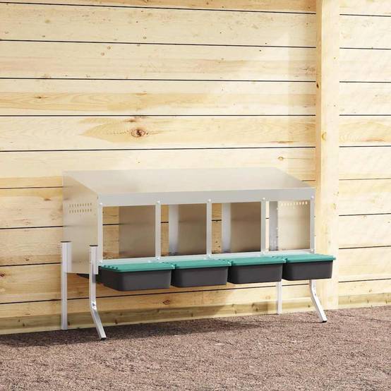 Pondoir nichoir 4 compartiments acier pour poules avec pieds ajustables et toit 110cm argent - ComfortXL Outdoor Living - Image 1