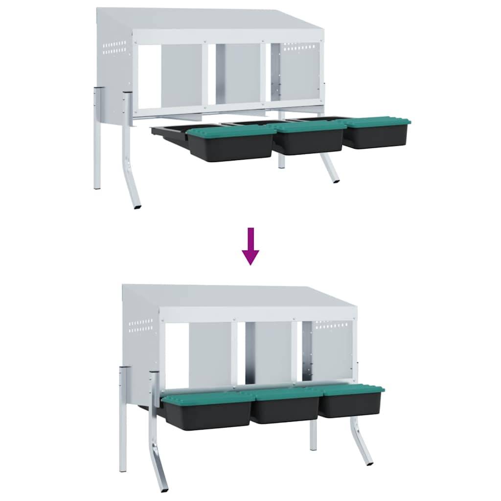Pondoir nichoir 4 compartiments acier pour poules avec pieds ajustables et toit 110cm argent - ComfortXL Outdoor Living - Image 8