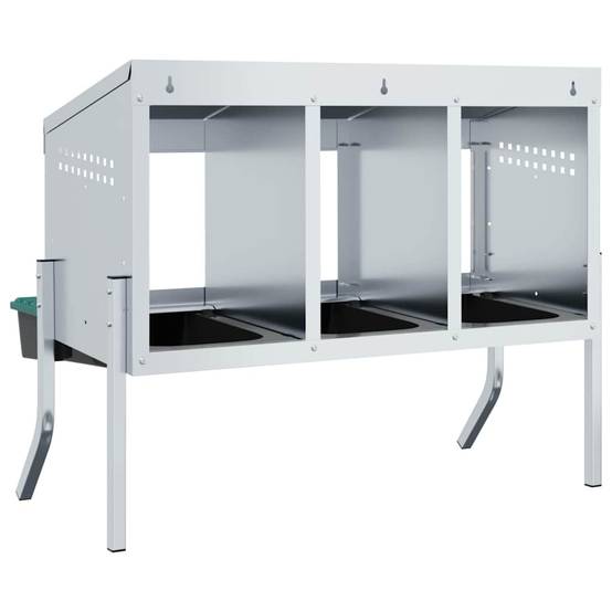 Pondoir nichoir 4 compartiments acier pour poules avec pieds ajustables et toit 110cm argent - ComfortXL Outdoor Living - Image 7