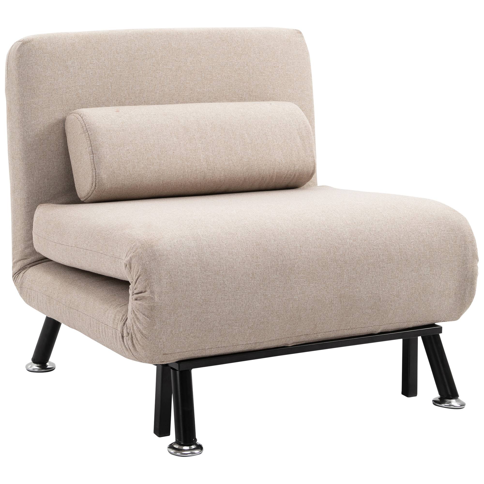 Fauteuil convertible en lit, inclinable pliable aspect lin, dossier réglable, 75 x 70 x 75 cm, beige - Image 1