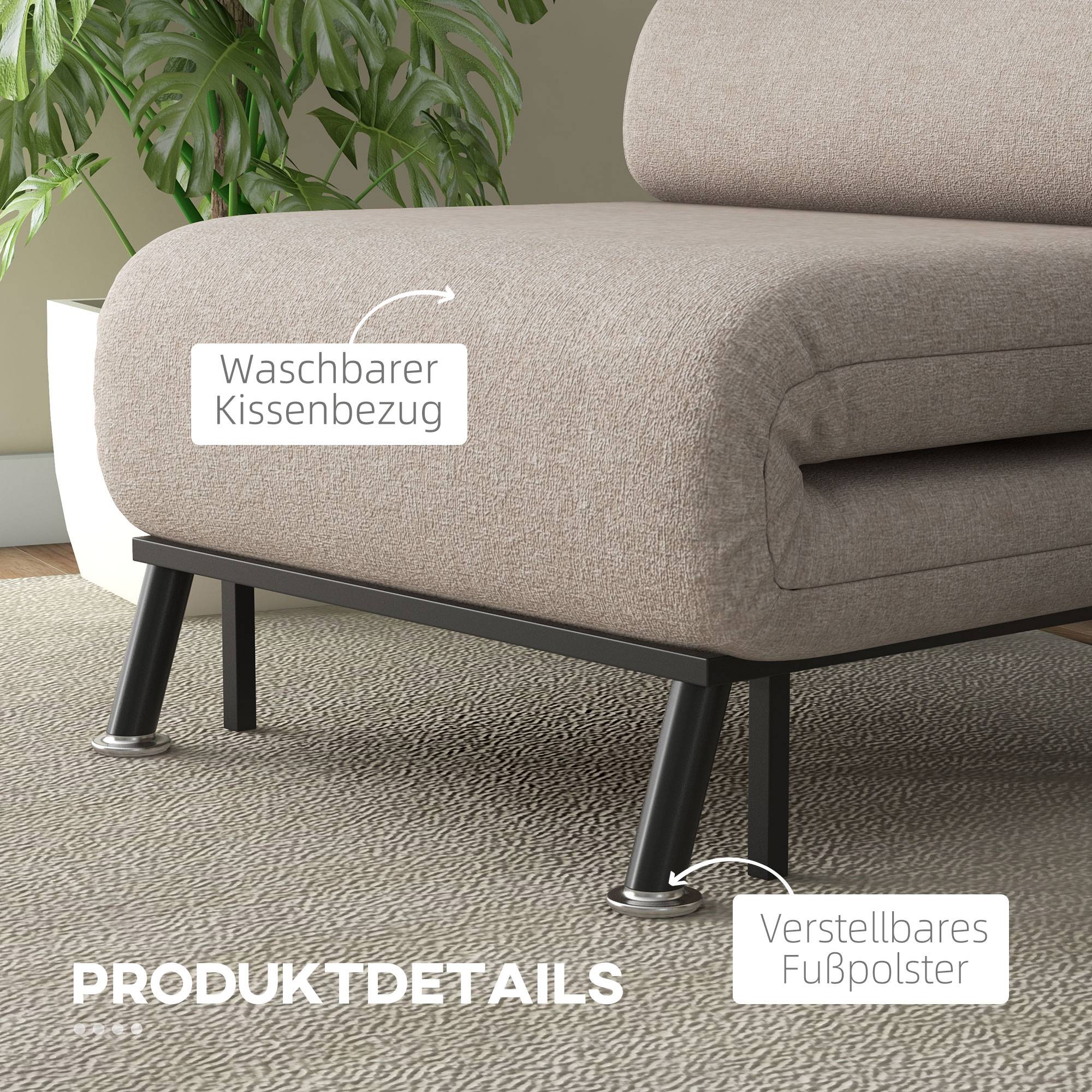 Fauteuil convertible en lit, inclinable pliable aspect lin, dossier réglable, 75 x 70 x 75 cm, beige - Image 9
