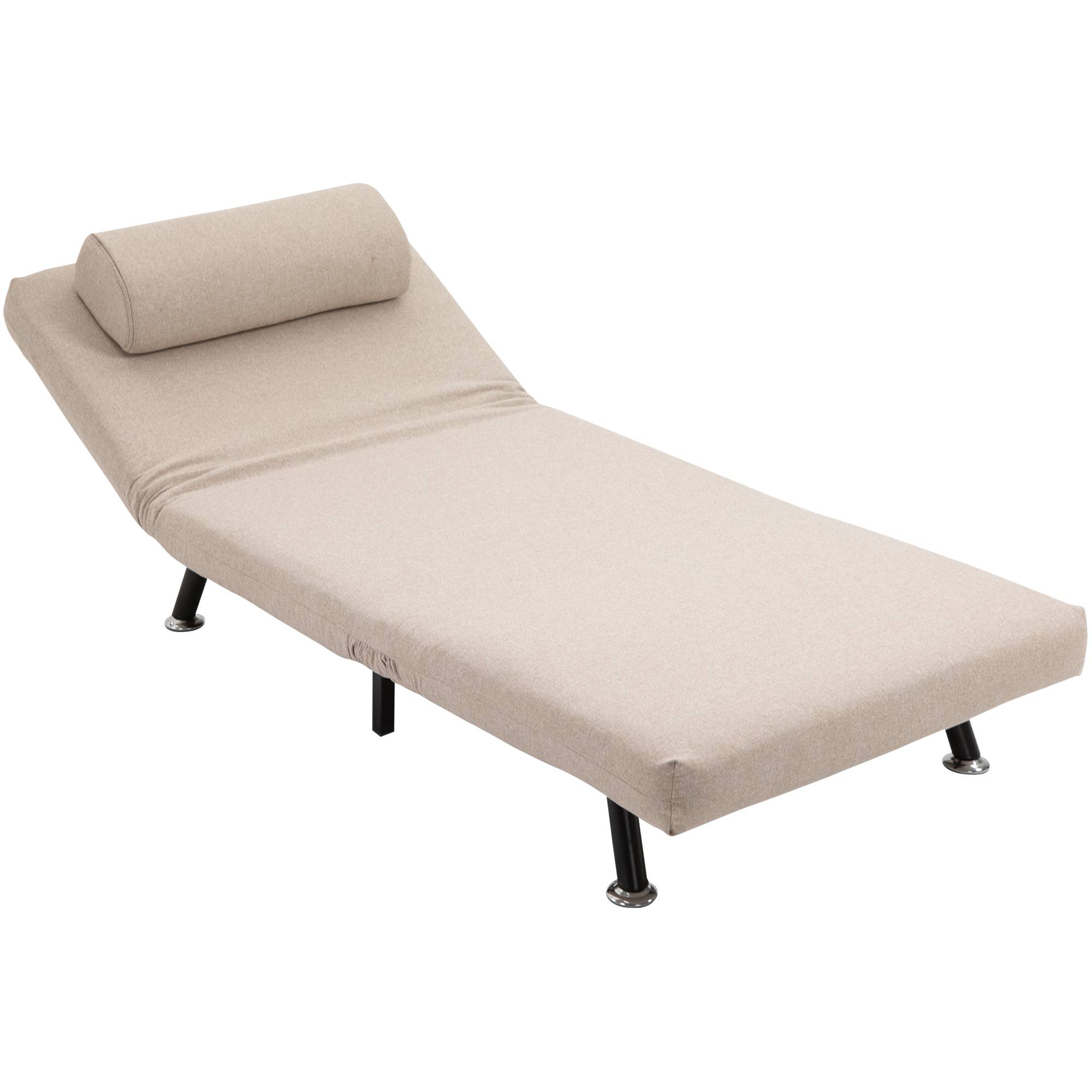 Fauteuil convertible en lit, inclinable pliable aspect lin, dossier réglable, 75 x 70 x 75 cm, beige - Image 2