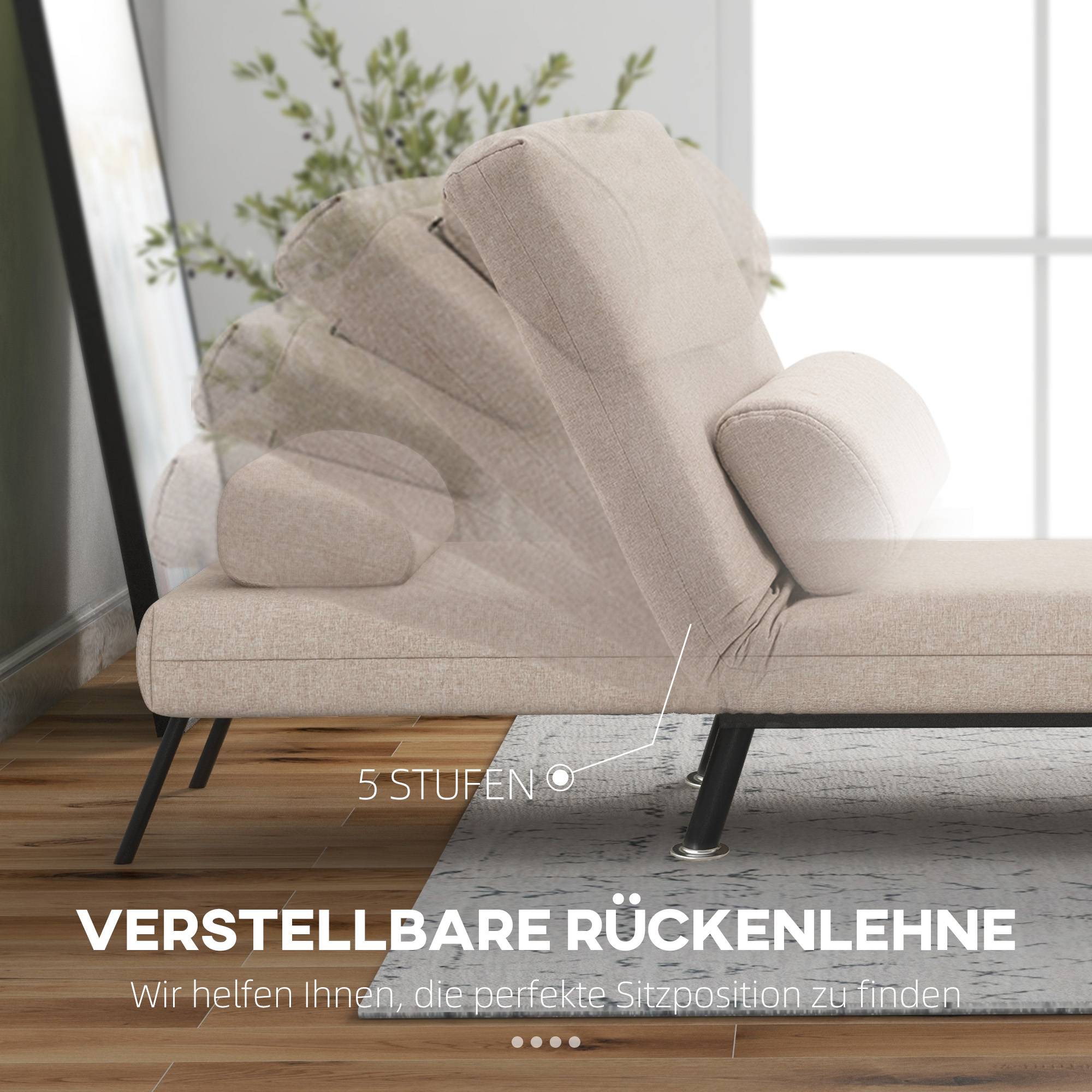 Fauteuil convertible en lit, inclinable pliable aspect lin, dossier réglable, 75 x 70 x 75 cm, beige - Image 6
