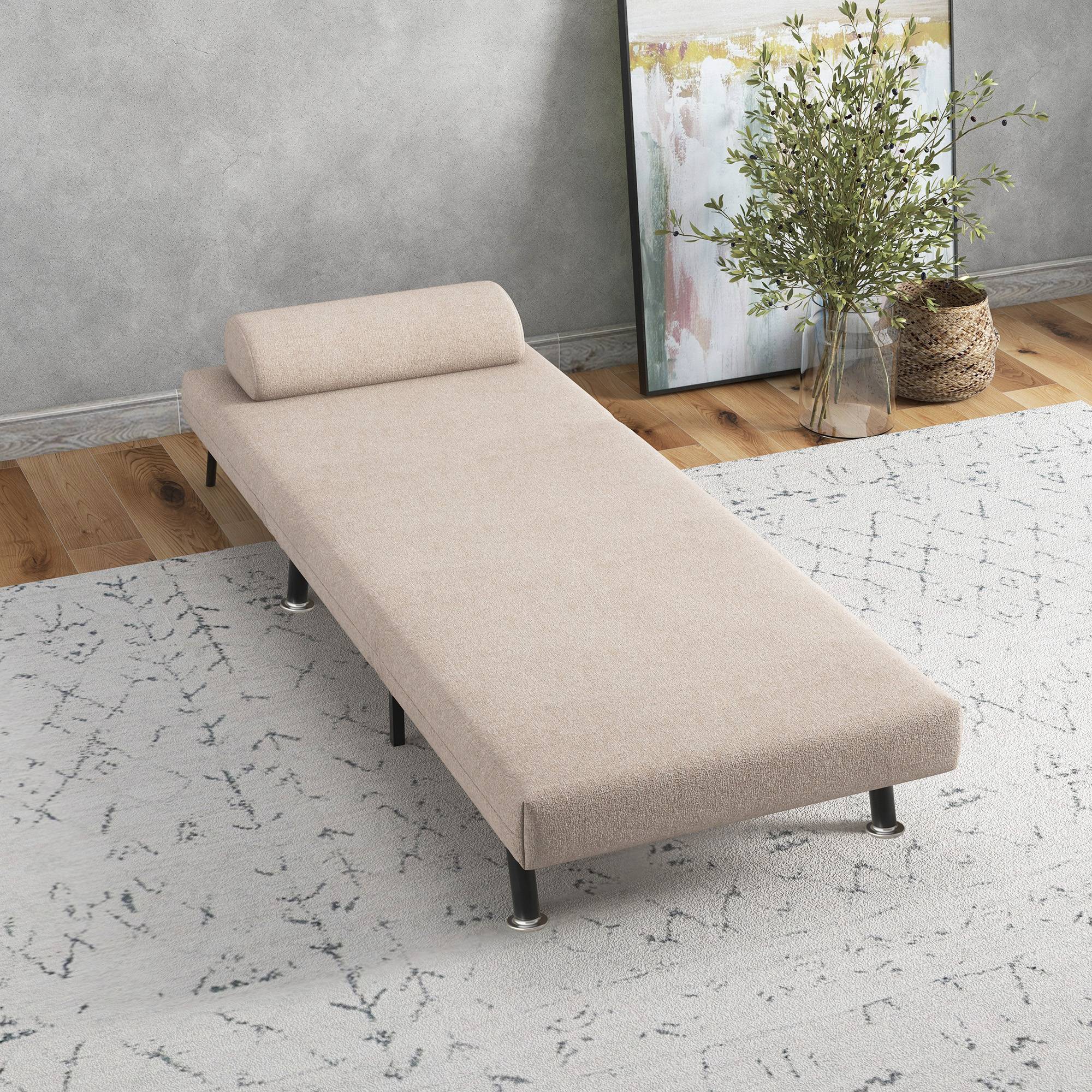 Fauteuil convertible en lit, inclinable pliable aspect lin, dossier réglable, 75 x 70 x 75 cm, beige - Image 10