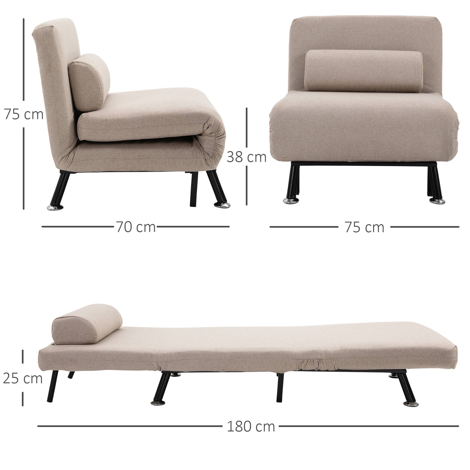 Fauteuil convertible en lit, inclinable pliable aspect lin, dossier réglable, 75 x 70 x 75 cm, beige - Image 5